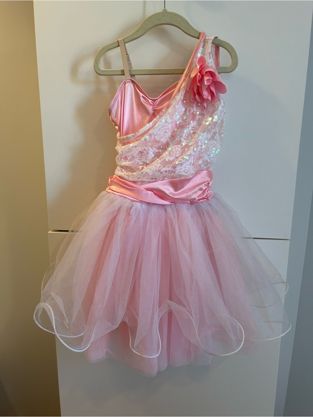 Weissman "Seasons" Pink Sequin One-Shoulder Tulle Dance Costume Dress  - IC